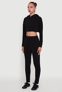 Ribbed Knit Long Sleeve Hooded Crop Top