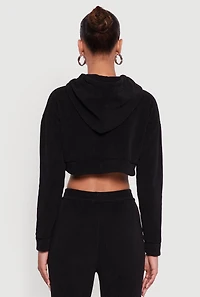 Ribbed Knit Long Sleeve Hooded Crop Top