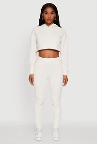 Womens Ribbed Knit Long Sleeve Hooded Crop Top, Beige, Size L