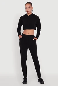 Womens Ribbed Knit Solid Joggers, Black, Size S