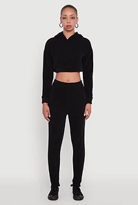 Womens Ribbed Knit Solid Joggers, Black, Size M