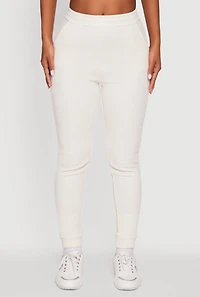 Womens Ribbed Knit Solid Joggers, White, Size S