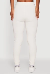 Womens Ribbed Knit Solid Joggers, White, Size M