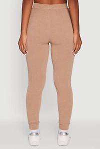 Womens Ribbed Knit Solid Joggers, Khaki, Size M