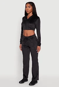 Velour Cropped Hooded Sweatshirt