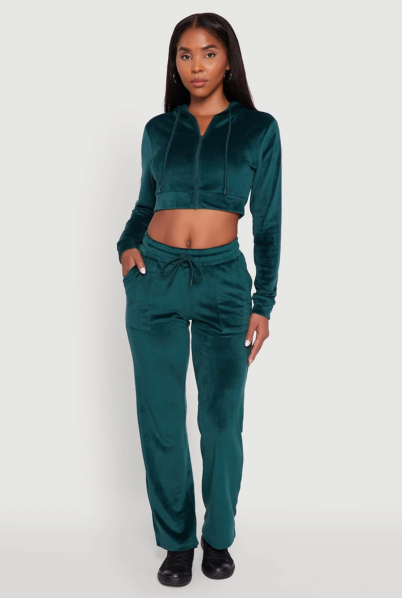 Velour Cropped Hooded Sweatshirt