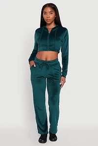 Velour Cropped Hooded Sweatshirt