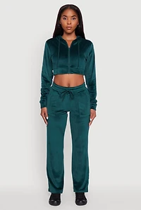 Velour Cropped Hooded Sweatshirt