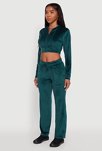 Velour Cropped Hooded Sweatshirt