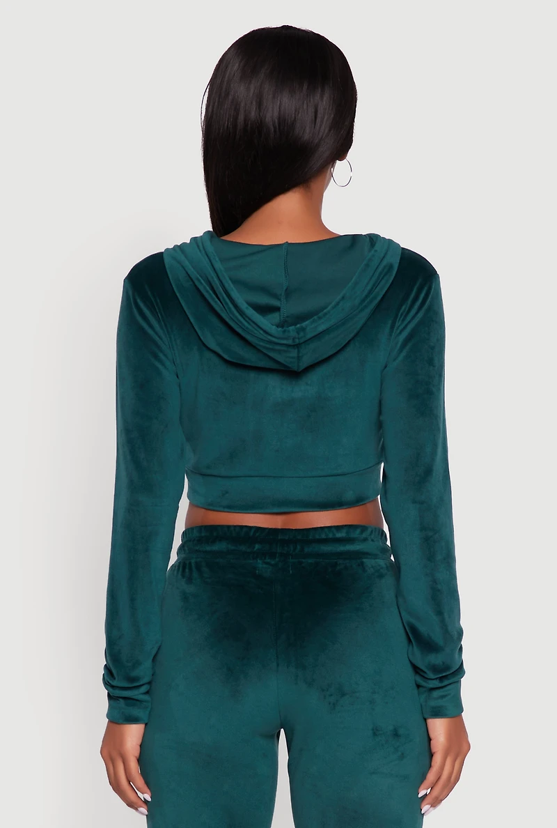Velour Cropped Hooded Sweatshirt