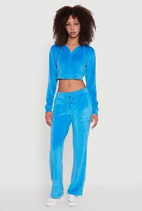 Womens Velour Cropped Hooded Sweatshirt,