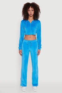 Womens Velour Cropped Hooded Sweatshirt,