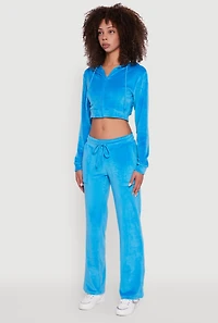 Womens Velour Cropped Hooded Sweatshirt,