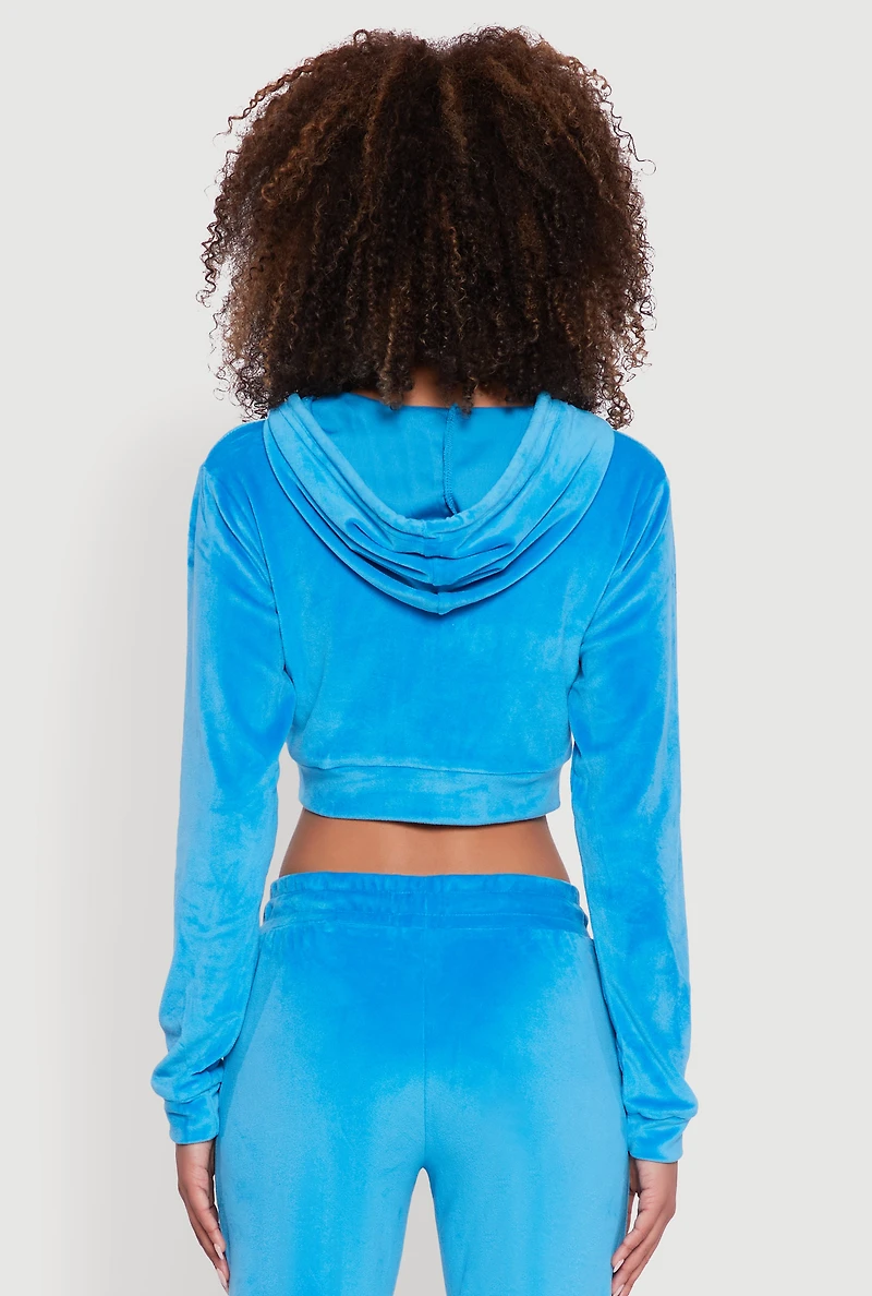 Womens Velour Cropped Hooded Sweatshirt,