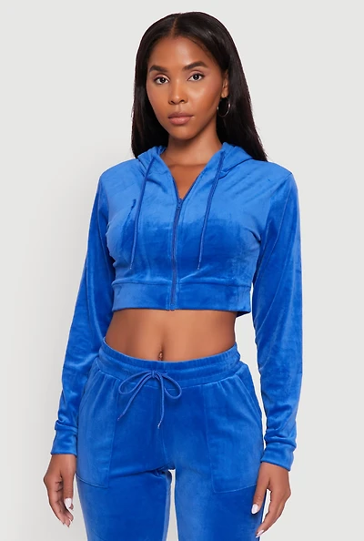 Womens Velour Cropped Hooded Sweatshirt,