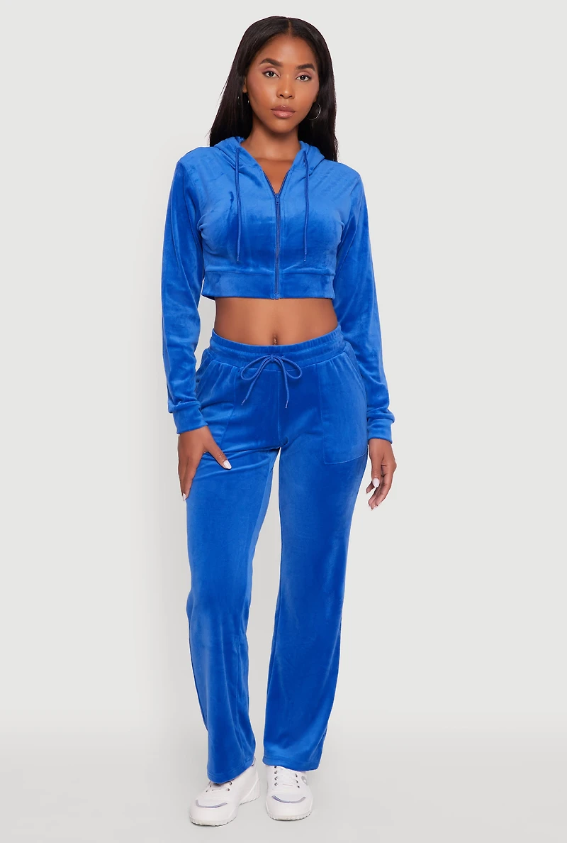 Womens Velour Cropped Hooded Sweatshirt,