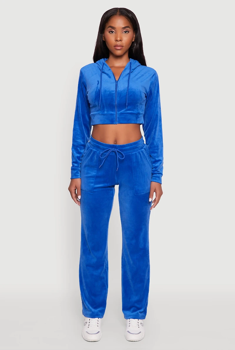 Womens Velour Cropped Hooded Sweatshirt,