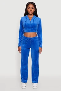 Womens Velour Cropped Hooded Sweatshirt,