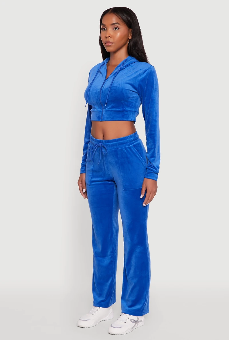 Womens Velour Cropped Hooded Sweatshirt,