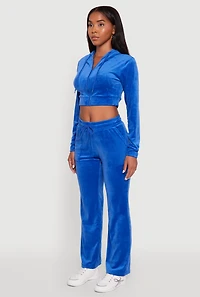 Womens Velour Cropped Hooded Sweatshirt,