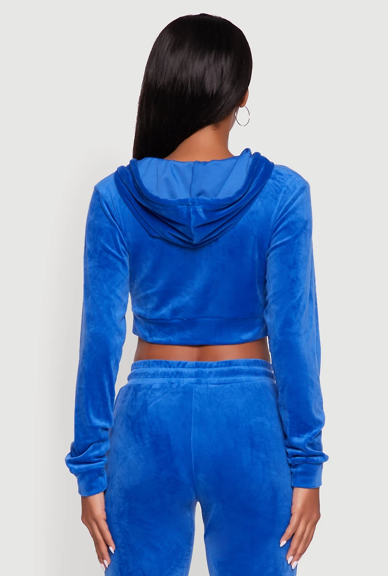 Womens Velour Cropped Hooded Sweatshirt,