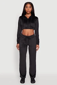 Womens Drawstring Waist Velour Wide Leg Sweatpants,