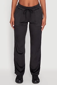 Womens Drawstring Waist Velour Wide Leg Sweatpants,