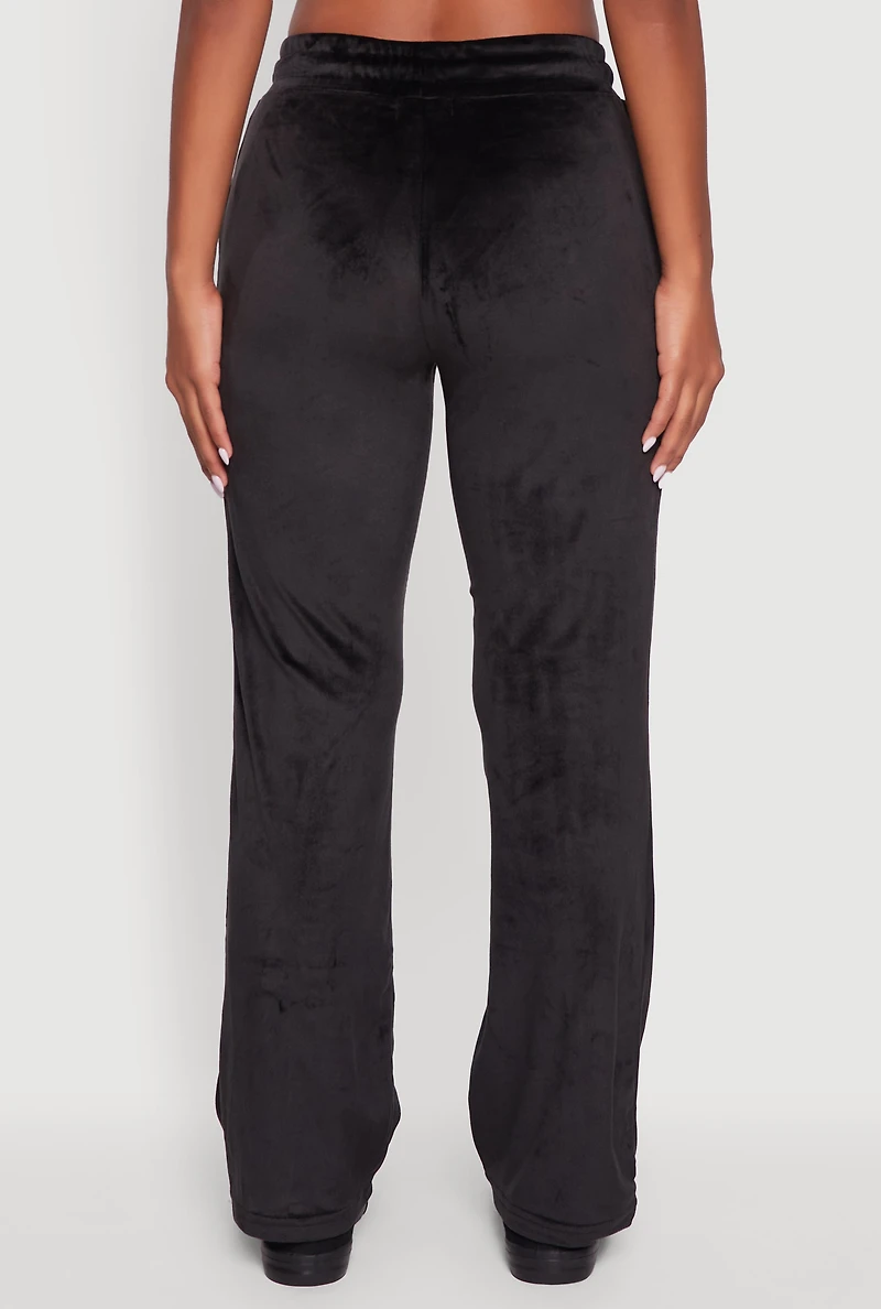 Womens Drawstring Waist Velour Wide Leg Sweatpants,