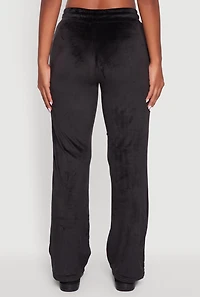 Womens Drawstring Waist Velour Wide Leg Sweatpants,