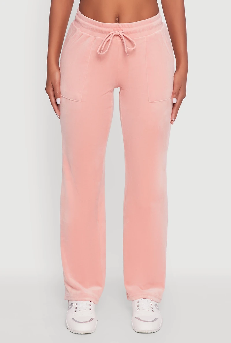 Drawstring Waist Velour Wide Leg Sweatpants