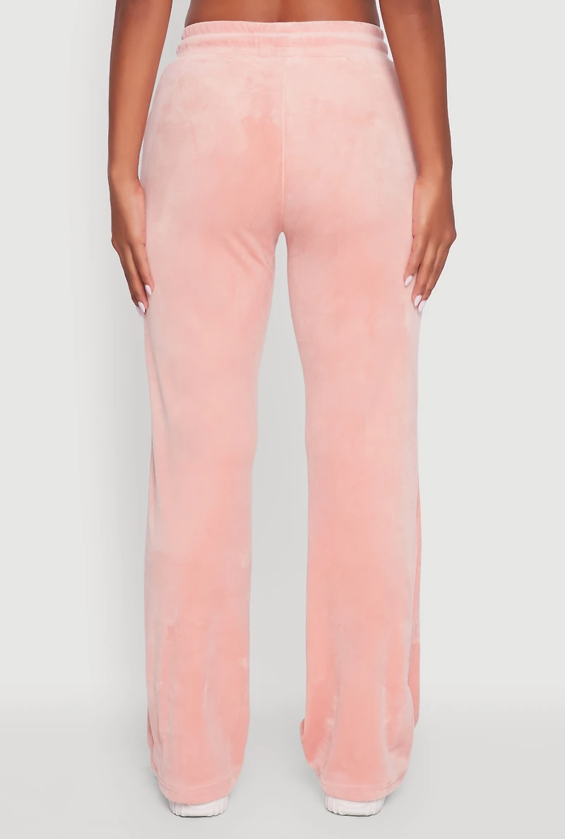 Drawstring Waist Velour Wide Leg Sweatpants