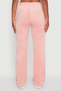 Drawstring Waist Velour Wide Leg Sweatpants