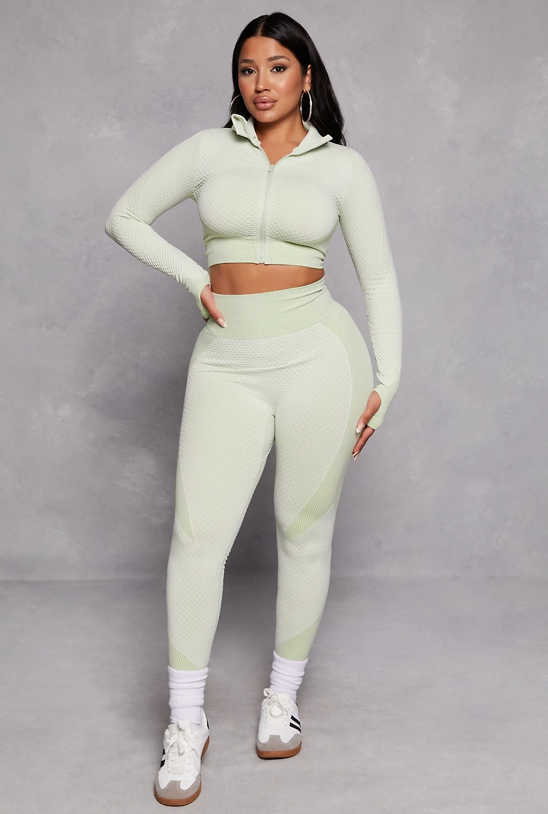 Seamless Textured Knit Zip Front Track Jacket