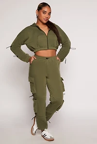 Womens Toggle Drawstring Cropped Zip Front Hoodie,