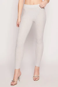Womens Brushed Ribbed Knit Leggings, Grey, Size M
