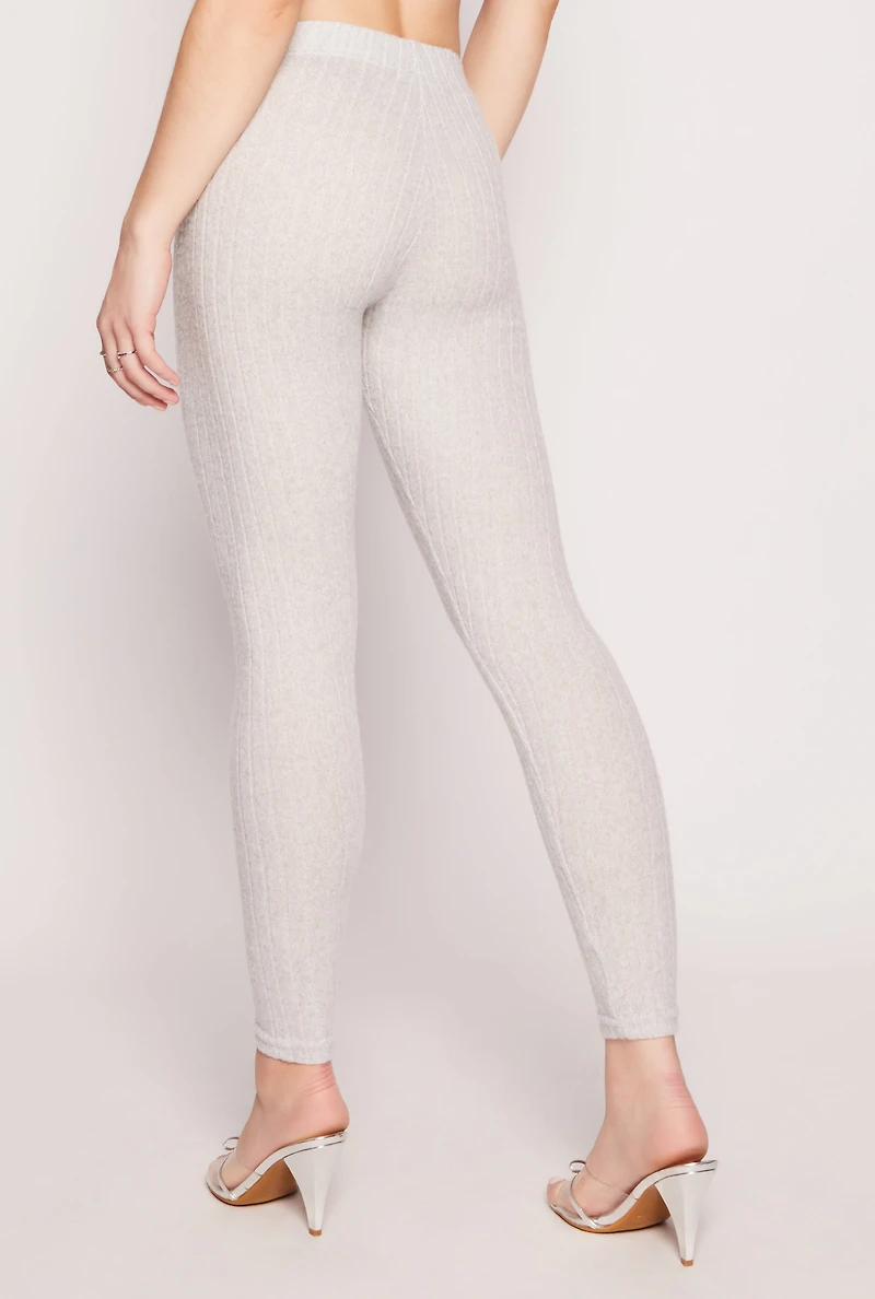 Womens Brushed Ribbed Knit Leggings, Grey, Size M