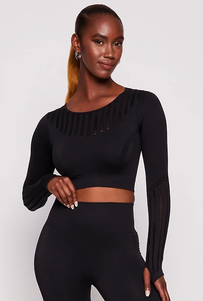 Seamless Laser Cut Long Sleeve Crop Top