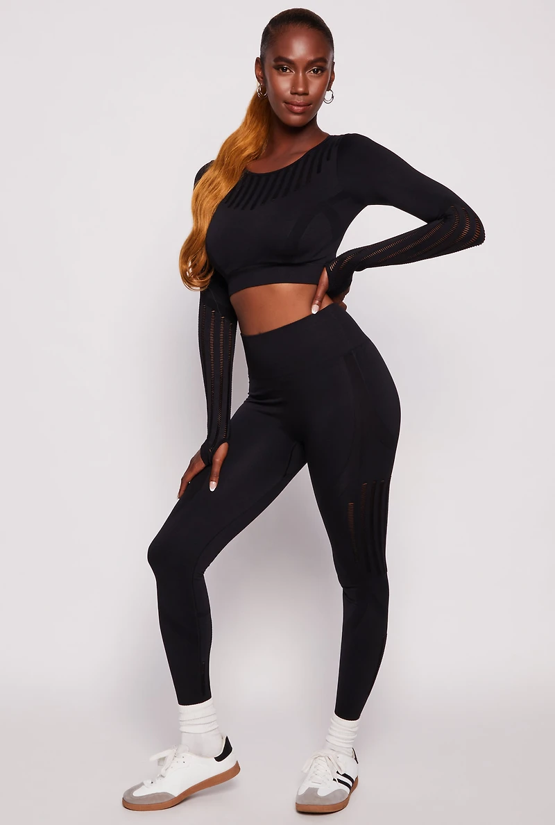 Seamless Laser Cut Long Sleeve Crop Top