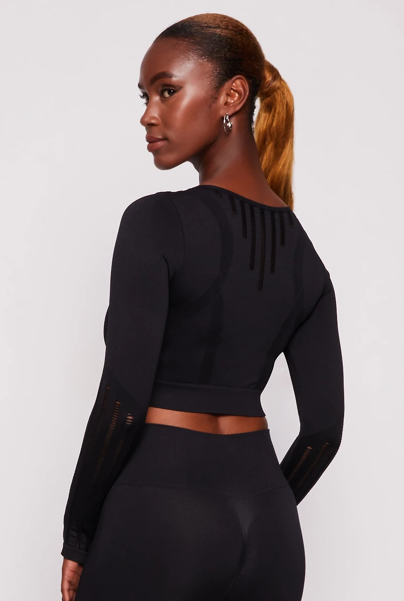 Seamless Laser Cut Long Sleeve Crop Top