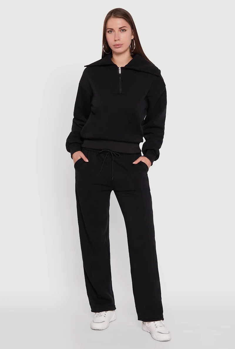 Womens Wide Leg Fleece Sweatpants with Pockets,