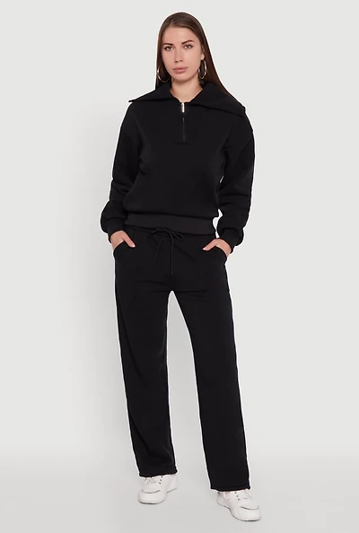 Womens Wide Leg Fleece Sweatpants with Pockets,