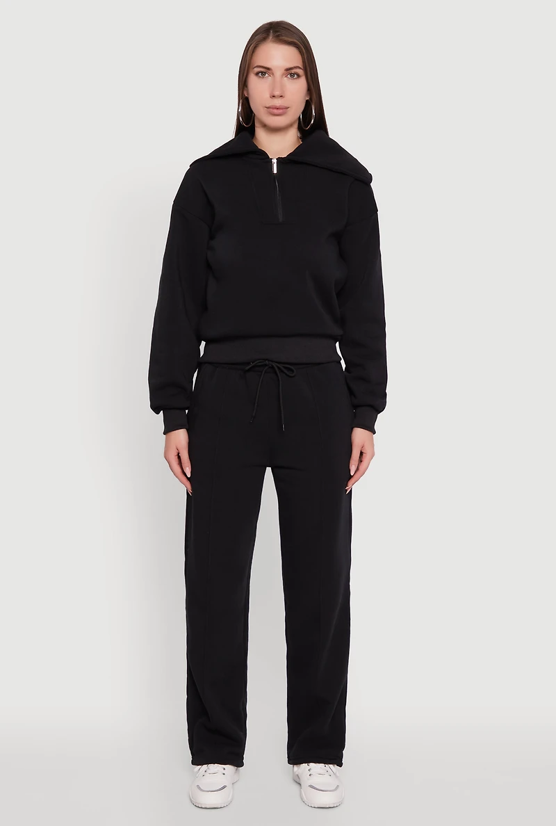 Womens Wide Leg Fleece Sweatpants with Pockets,