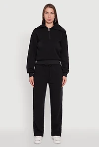 Womens Wide Leg Fleece Sweatpants with Pockets,