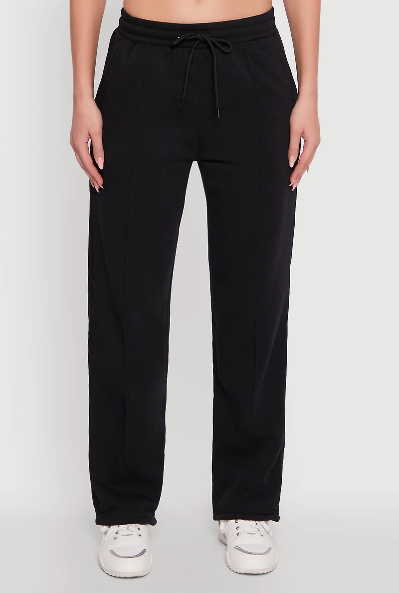 Womens Wide Leg Fleece Sweatpants with Pockets,