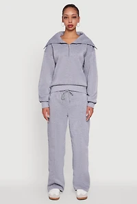 Womens Wide Leg Fleece Sweatpants with Pockets, Grey, Size M