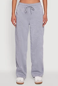 Womens Wide Leg Fleece Sweatpants with Pockets, Grey, Size M