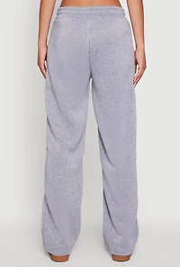 Womens Wide Leg Fleece Sweatpants with Pockets, Grey, Size M