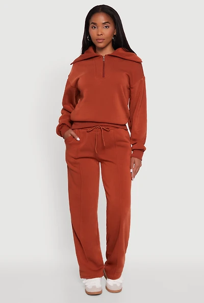 Womens Wide Leg Fleece Sweatpants with Pockets,