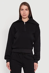 Fleece Collared Quarter Zip Pullover Sweatshirt