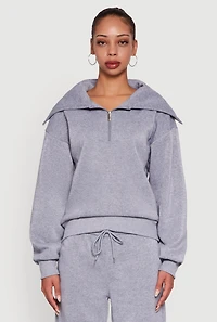 Womens Fleece Collared Quarter Zip Pullover Sweatshirt, Grey, Size S
